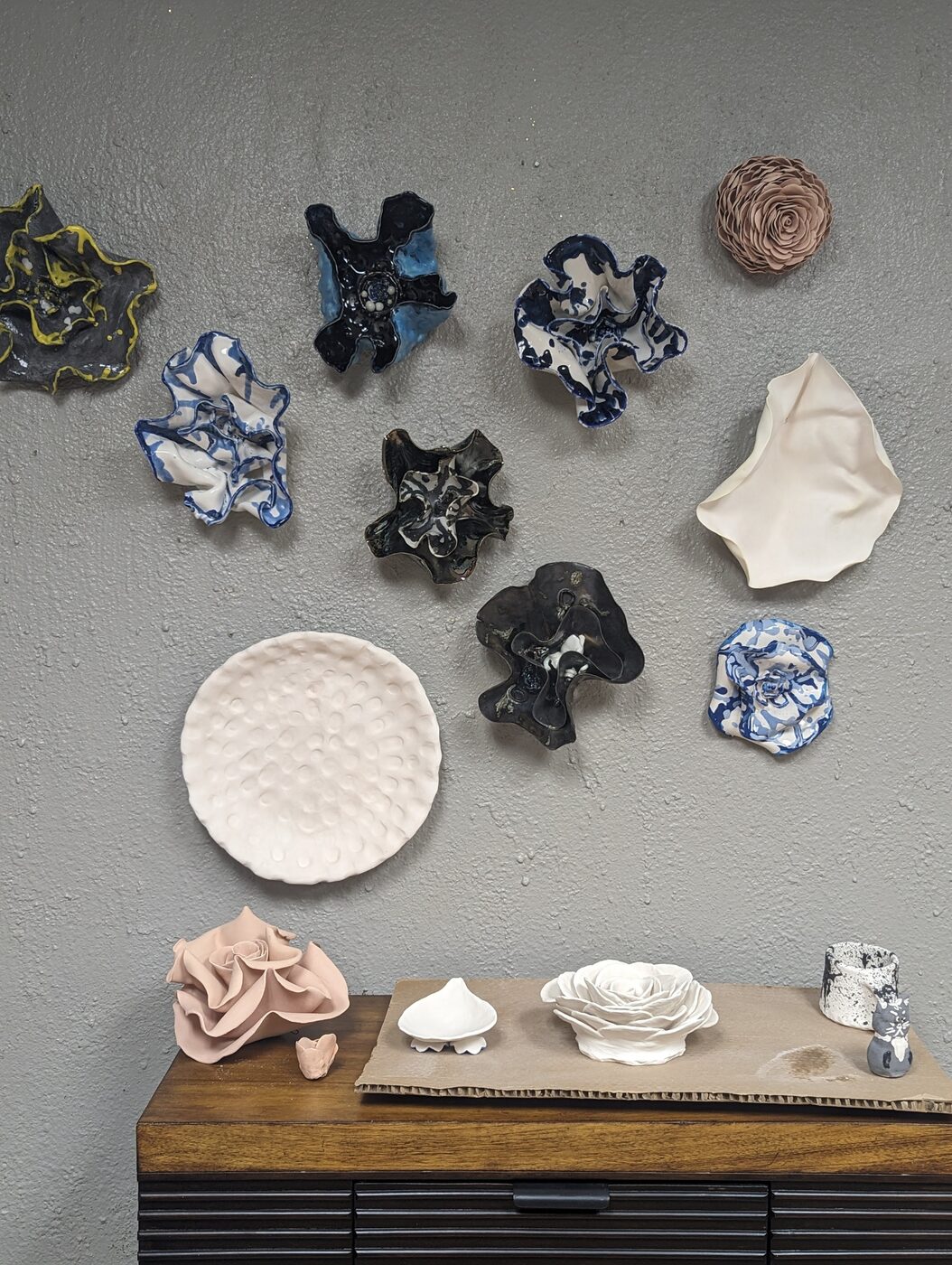 Handbuilt ceramic wall flower assortment