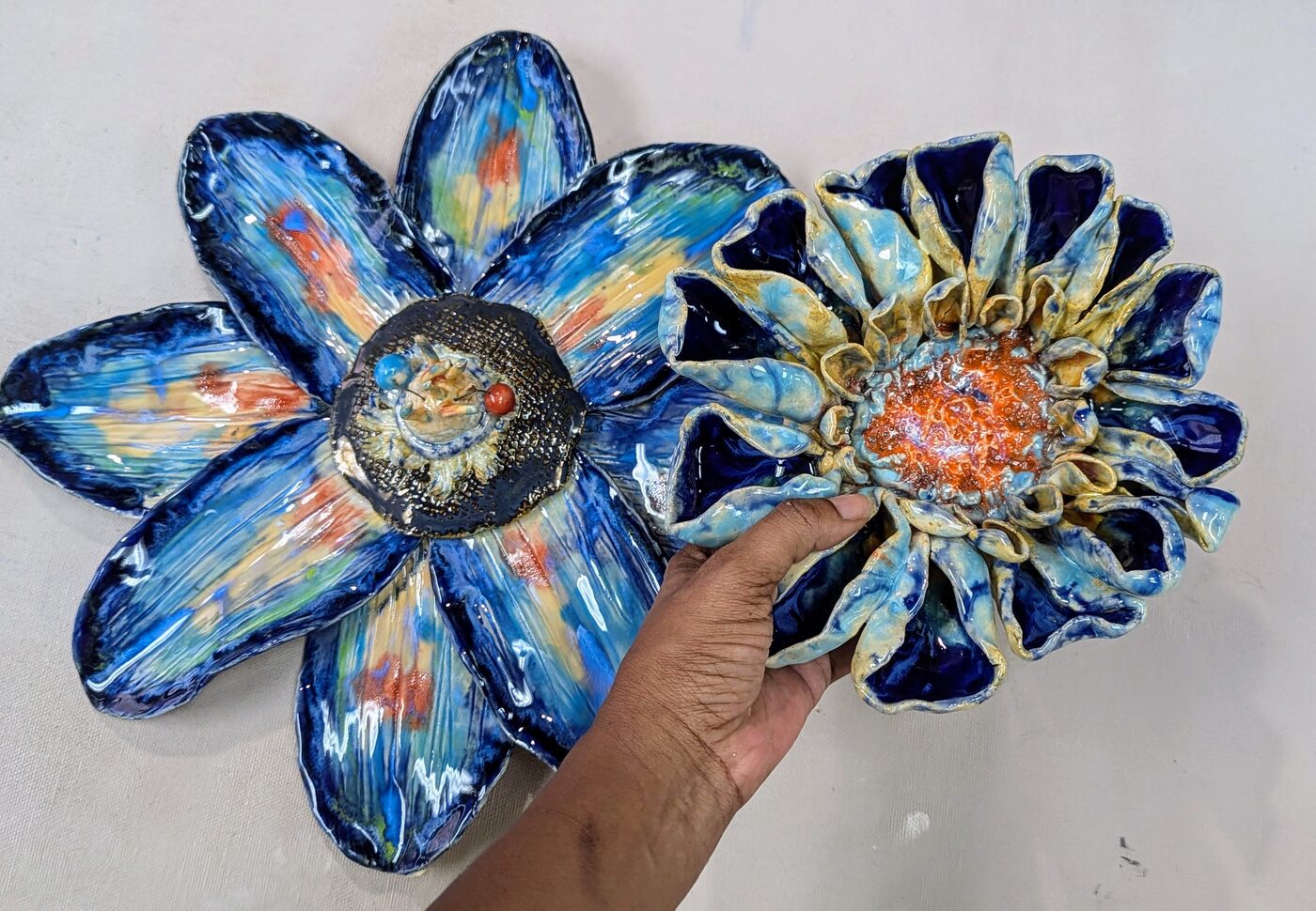 Handbuilt ceramic wall flower