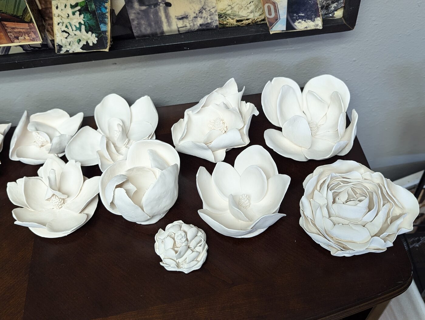Handbuilt ceramic magnolia grouping
