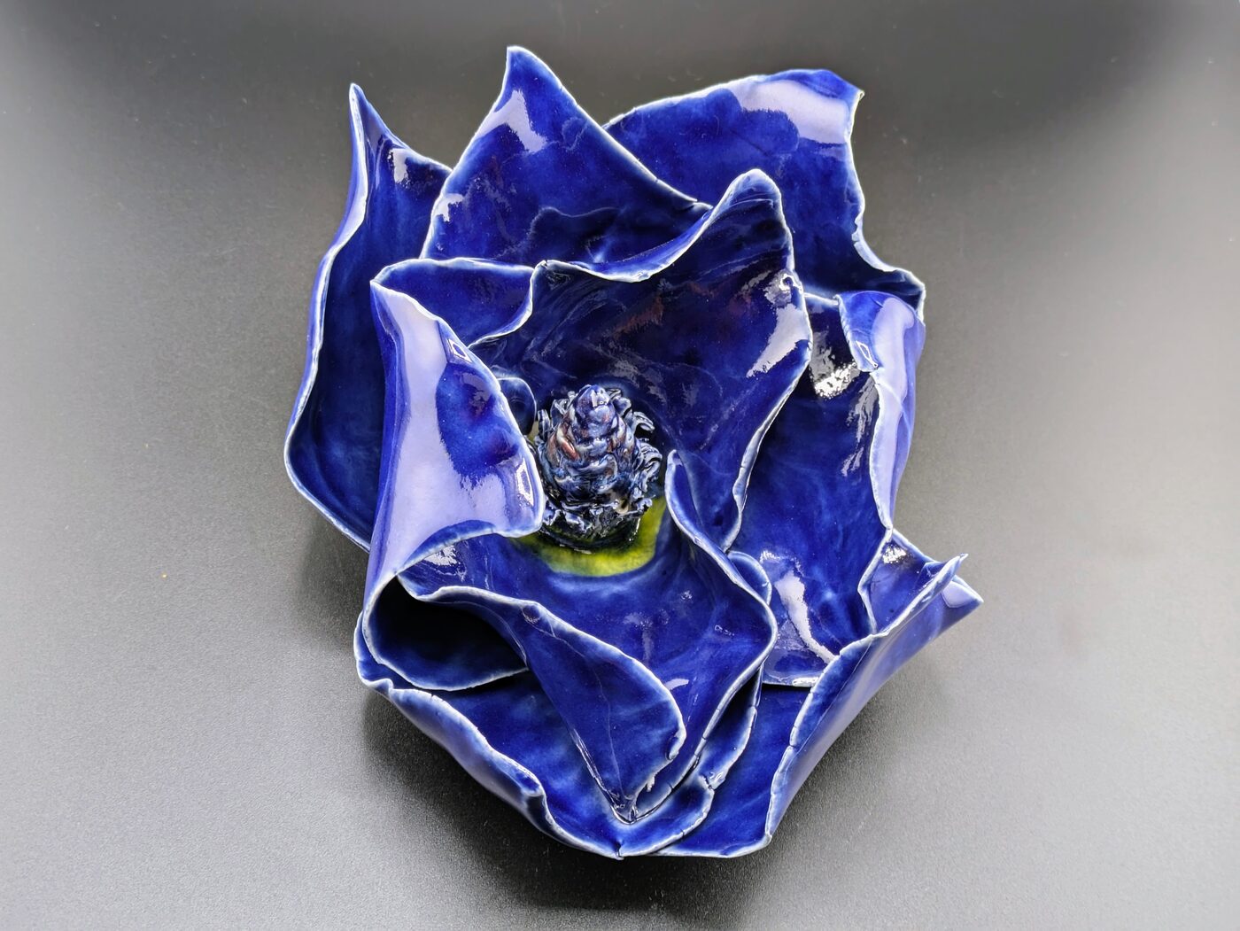 Handbuilt ceramic blue splatter flower