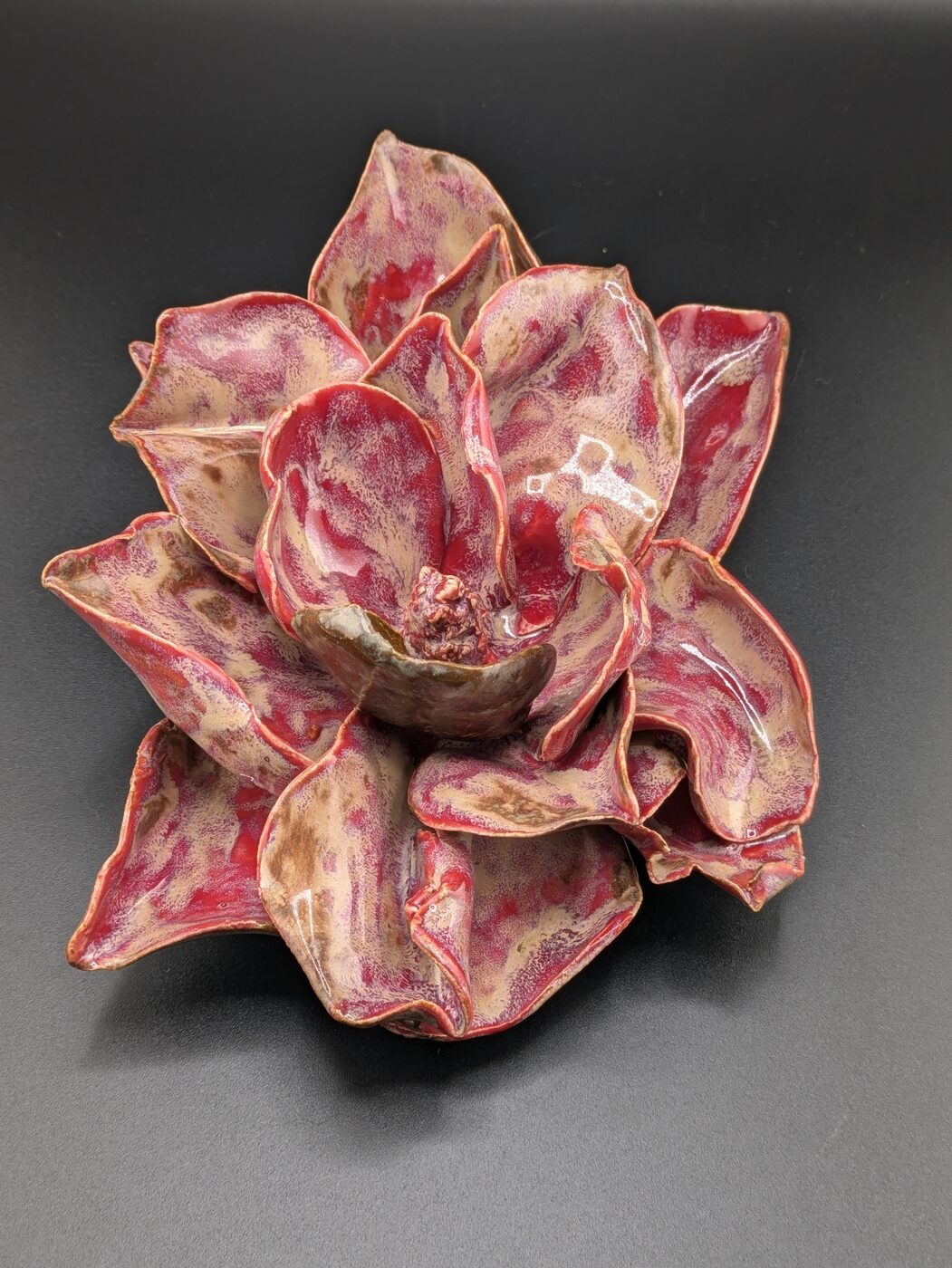 Handbuilt ceramic pink splatter rose
