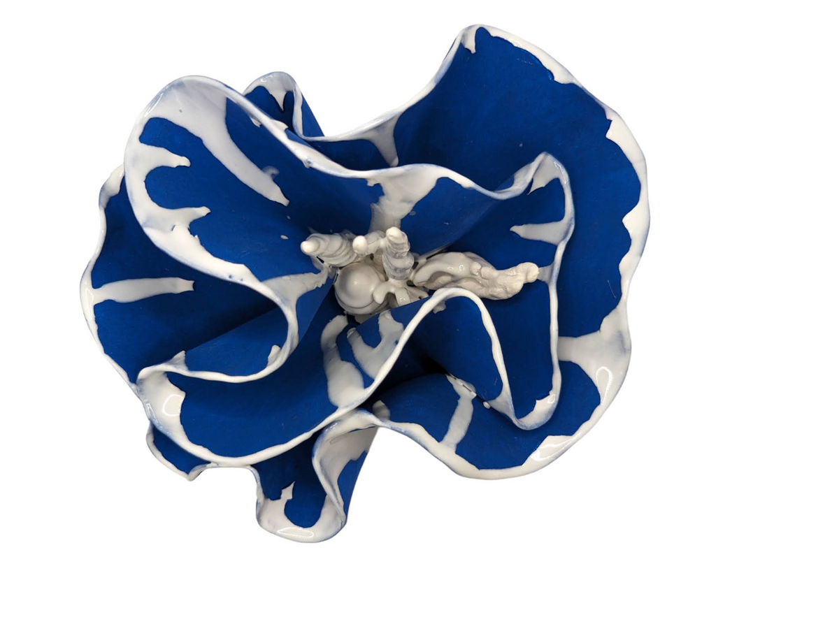 Ceramic splatter-glaze wall flower, cutout